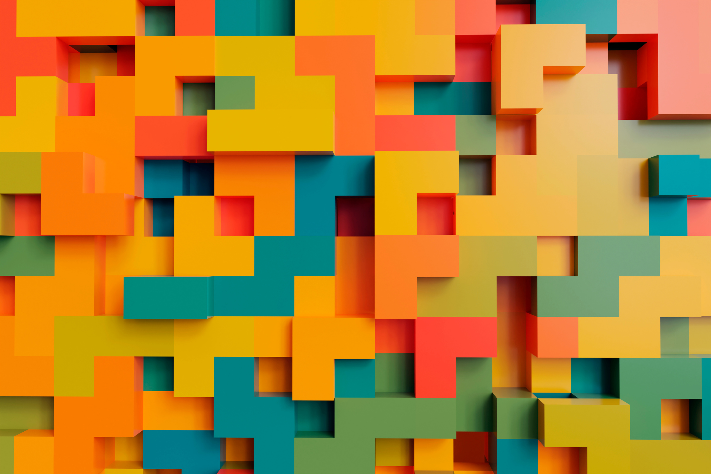 3D rendering colorful abstract geometric wall with cubes. Backgr